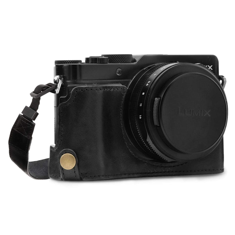 [AUSTRALIA] - MegaGear MG1563 Ever Ready Genuine Leather Camera Half Case Compatible with Panasonic Lumix DC-LX100 II - Black One Size 