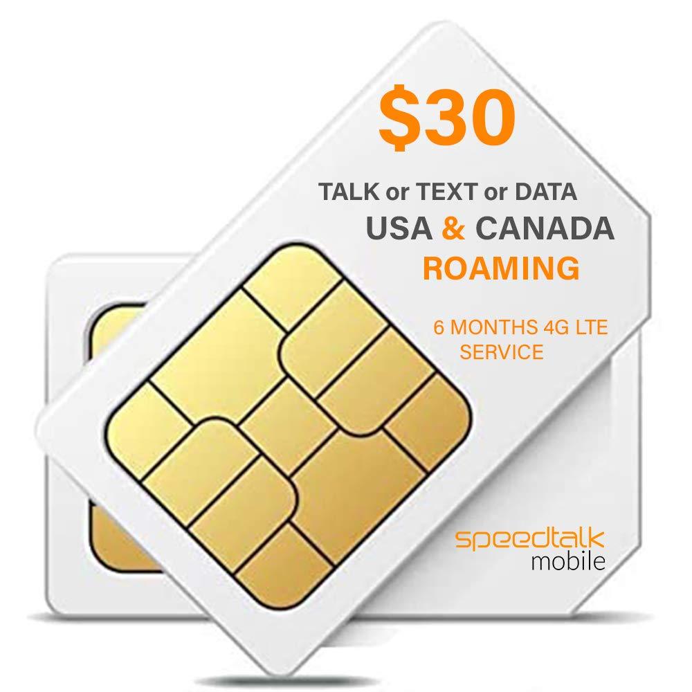 SpeedTalk Mobile $30 SIM Card for GSM GPS Tracking Kid Child Elderly Pet SmartWatch Car Tracker Devices Locators - 6 Months Service - USA Canada & Mexico Roaming