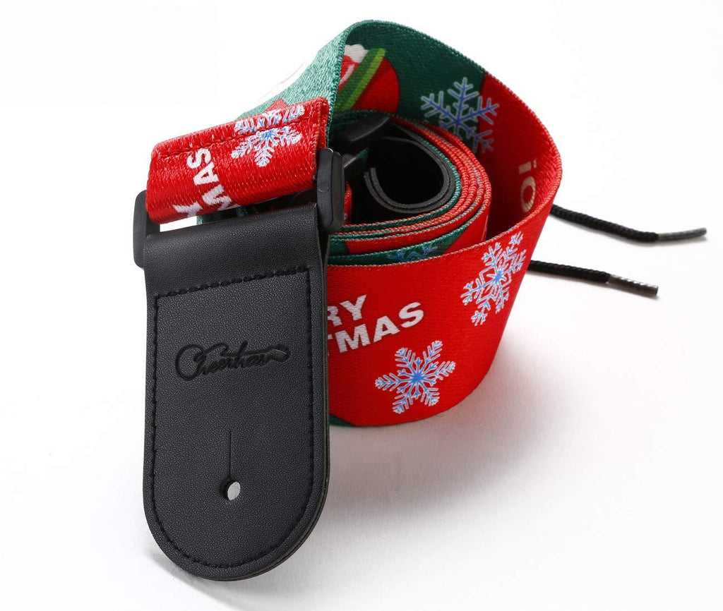 Cheerhas Christmas Pattern Guitar Strap with Leather End.Length Adjustable, Suitable for Electric Guitar, Acoustic Guitar and Bass - Unique Christmas Gift for your lover/Family/friend C-3 Red/Green