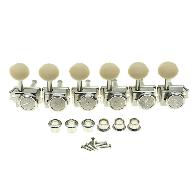 KAISH 6 Inline Guitar Vintage Style Locking Tuners Guitar Tuning Keys Guitar Lock Machine Heads for Strat Tele Nickel with Ivory Button
