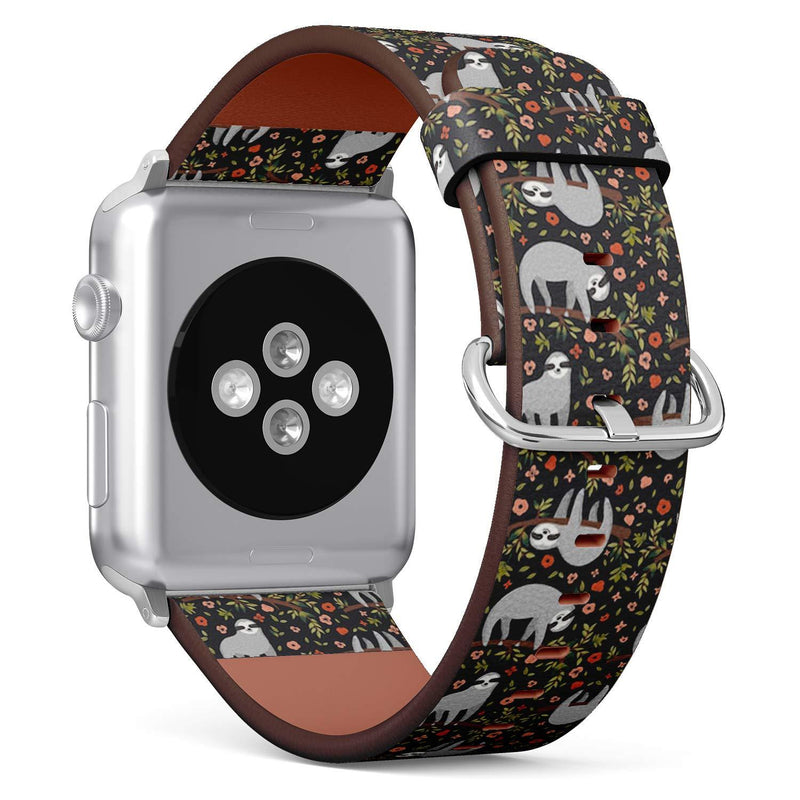 Compatible with Apple Watch Series 5, 4, 3, 2, 1 (Big Version 42/44 mm) Leather Wristband Bracelet Replacement Accessory Band + Adapters - Funny Sloth On Tree