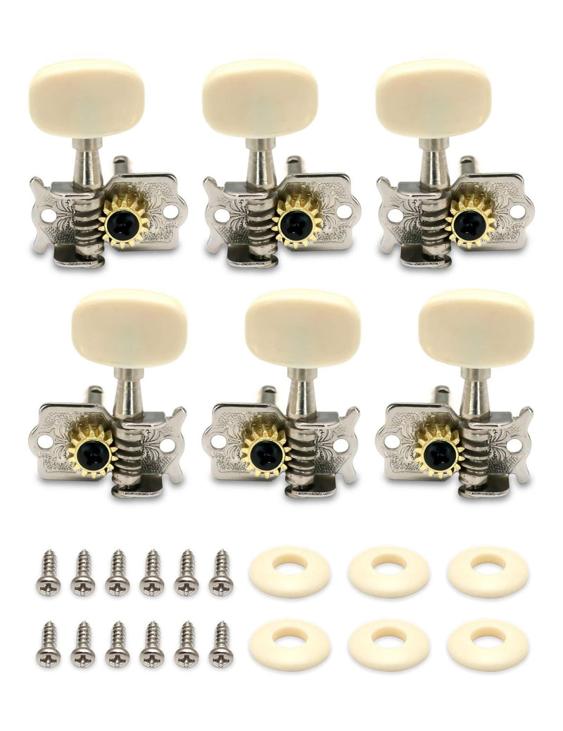 Metallor Guitar Machine Heads Tuning Pegs Tuners for Classical Acoustic Folk Guitar Individual Double Hole Chrome 3L 3R. (B104) B104