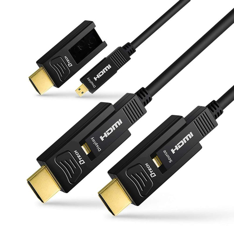 DTECH 25 Feet Fiber Optic HDMI Cable 4K 60Hz YUV 444 18Gbps High Speed Ultra HD with Dual Micro HDMI and Standard HDMI Connector (8 Meters, Black) 25ft