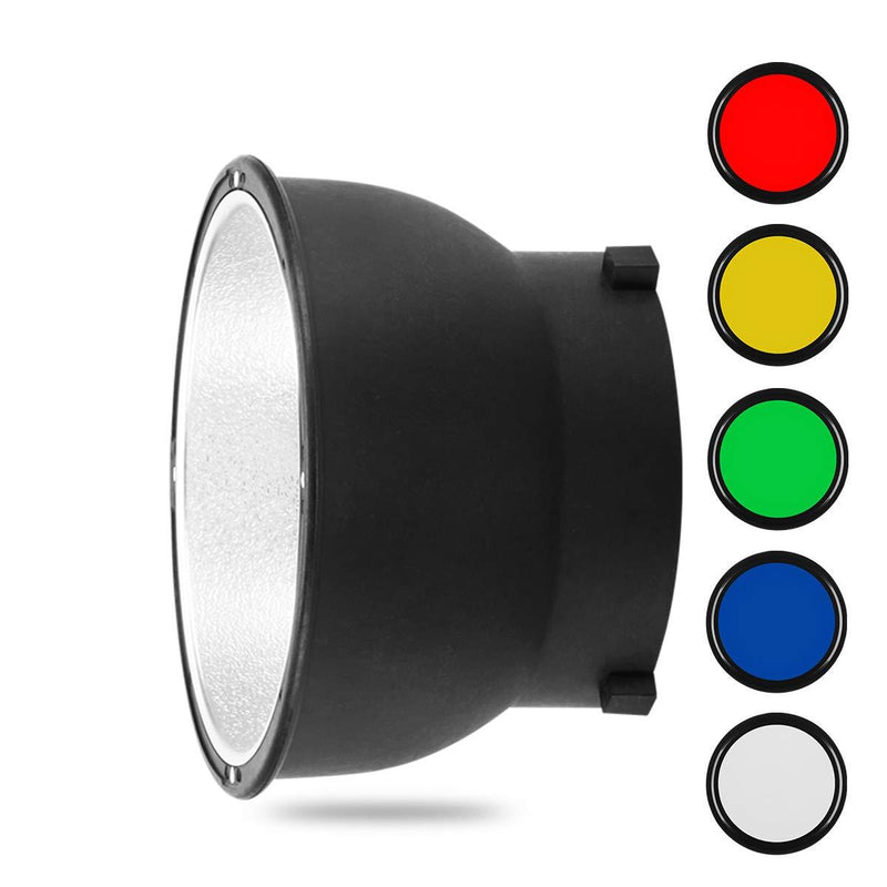 JINBEI 5.5"/14CM Standard Bowens Mount Reflector with 5 Color Filters Gel Flash Accessories for Studio Strobe Flash Photography 14''