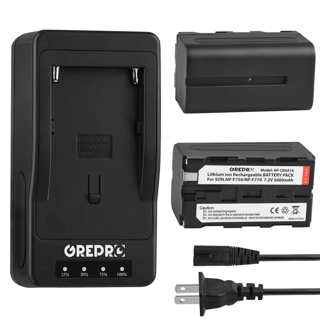 Grepro NP-F750 Battery(2 Packs) and Ultra Fast Charger Compatible with Sony NP-F730, NP-F760, NP-F770 Battery and Sony CCD-TRV215 CCD-TR917 CCD-TR315 TR516 TR716 TR818 TR910 HDR-FX1000 HDR-FX7 HVR-V1U