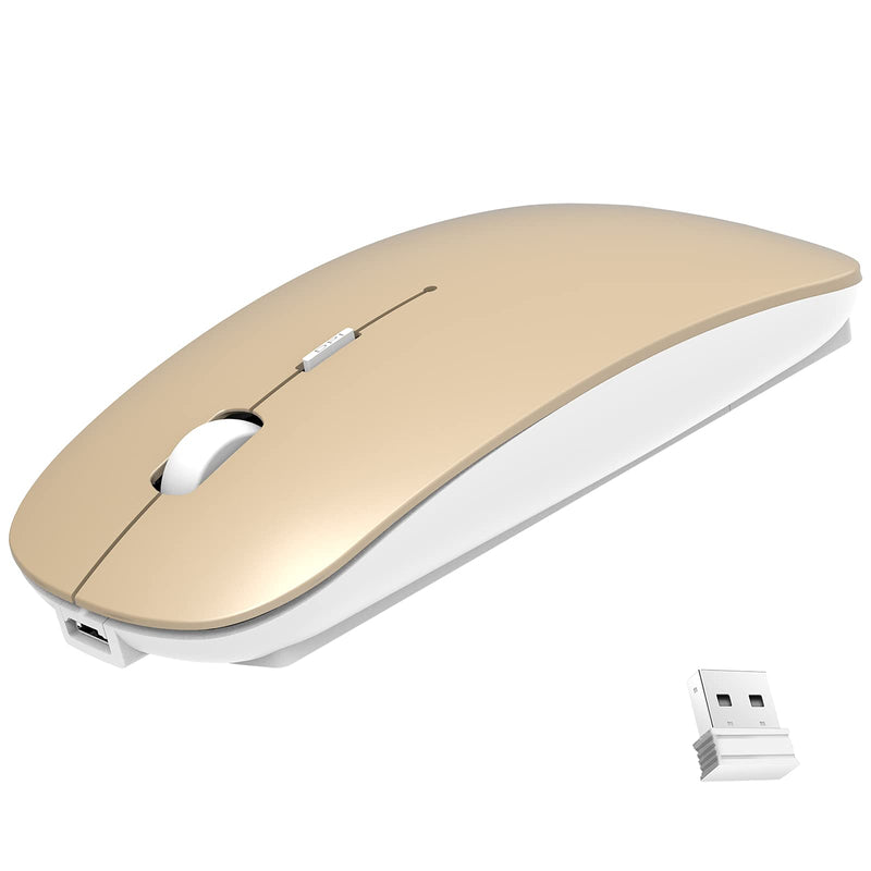 Wireless Mouse,Slim Wireless Portable Mobile Mouse,2.4G Noiseless Mouse with USB Nano Receiver,Rechargeable Wireless Mouse for MacBook,Laptop,PC,Computer,Notebook (Gold) Gold