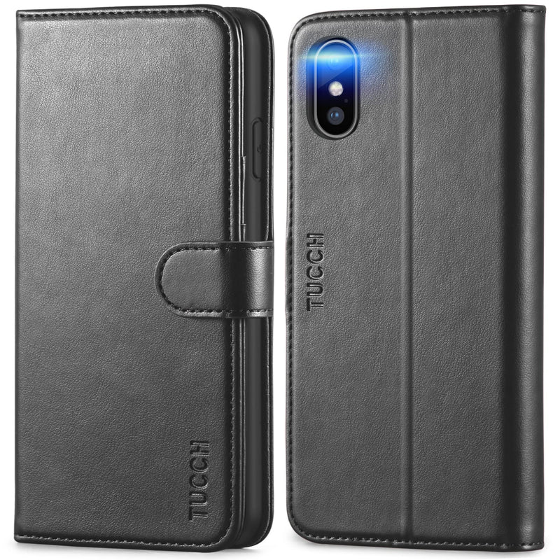 [AUSTRALIA] - TUCCH iPhone Xs Max Wallet Case, Xs Max Wallet PU Leather Flip Cover with RFID Blocking Card Slot, Stand, Auto Wake/Sleep Wireless Charging Shockproof TPU Shell Compatible with iPhone Xs Max -Black Black 