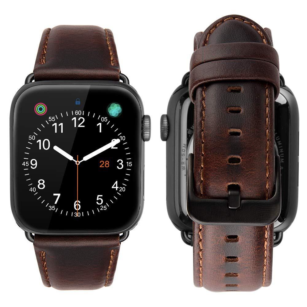 iBazal Compatible with Apple Watch Band 42mm 44mm,Genuine Leather Strap Replacement for iWatch Series 6 SE 5 4 44mm Series 3 2 1 Strap 42mm Sports&Edition Men Women-42/44mm Coffee+Black Clasp Coffee + Black Clasp42