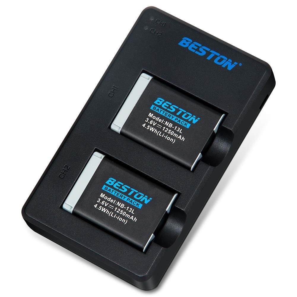 BESTON 2-Pack NB-13L Battery Packs and USB Charger Set for Canon PowerShot SX720 HS, SX730 HS, SX740 HS, SX620 HS, G1 X Mark III, G5 X, G7 X, G7 X Mark II, G9 X, G9 X Mark II Cameras