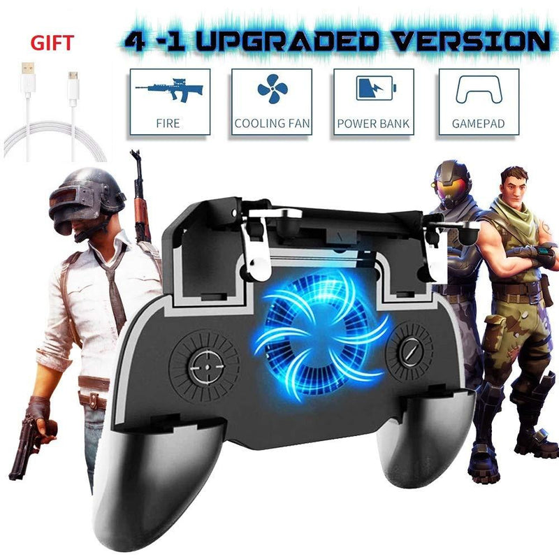 GameCorfara Mobile Game Controller for PUBG 4-in-1 Upgrade Version Cool Phone Holder Gamepad Shoot and Aim Trigger Joystick Physical Buttons Phone Cooling Pad Power Bank(4000Mah)