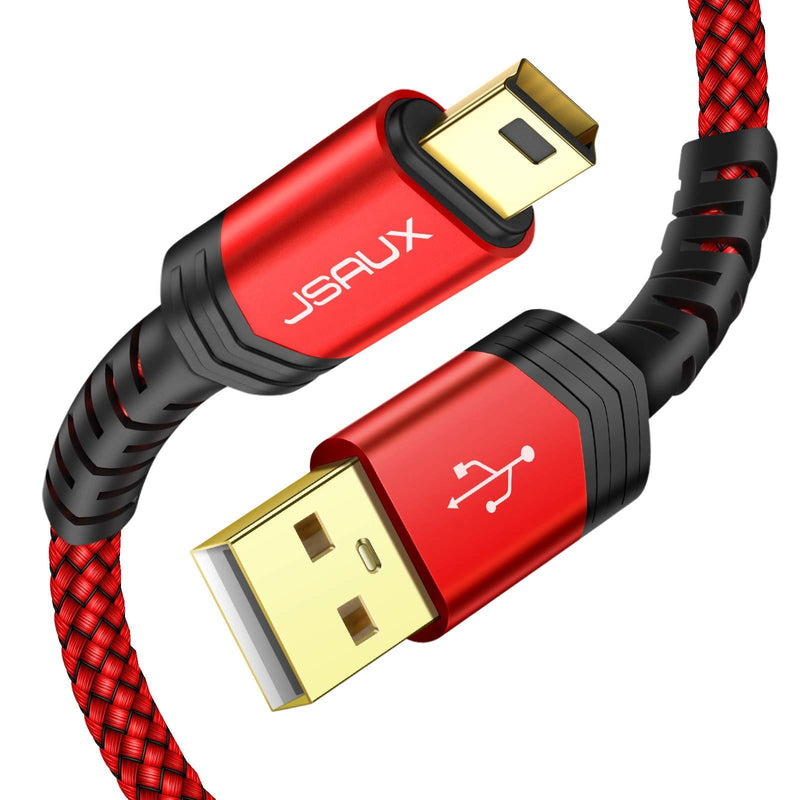 Mini USB Cable[2-Pack 3.3ft+6.6ft], JSAUX USB 2.0 A to Mini B Cable Charging Cord Compatible with Ti-84 Plus CE Graphing Calculators, PS3 Controller, Digital Camera, GPS Receiver, Dash Cam 3.3+6.6 Red