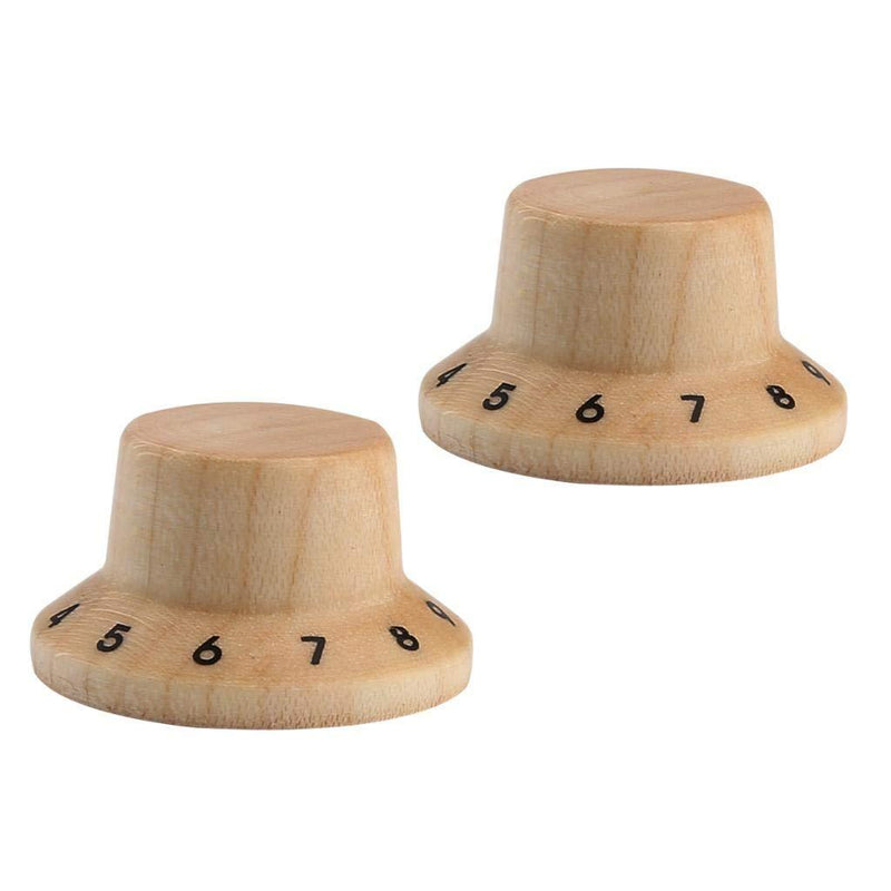 KAISH 2-Pack Wood Knobs LP/Strat Style Bell Knobs Guitar Bass Wood Top Hat Knob with Numbers 1-10 Maple Wood Pack of 2