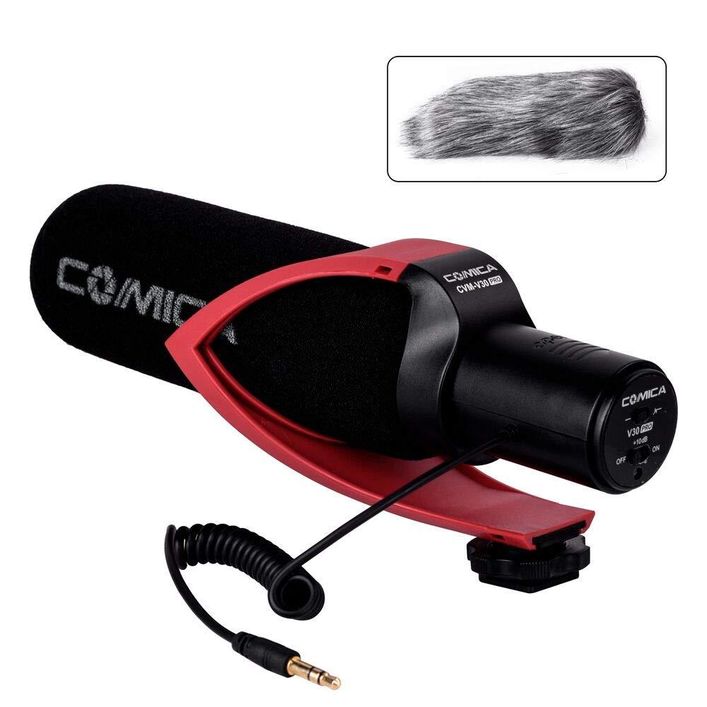 Comica CVM-V30 PRO Camera Microphone Electric Super-Cardioid Directional Condenser Shotgun Video Microphone for Canon Nikon Sony Panasonic DSLR Camera with 3.5mm Jack (Red) Red