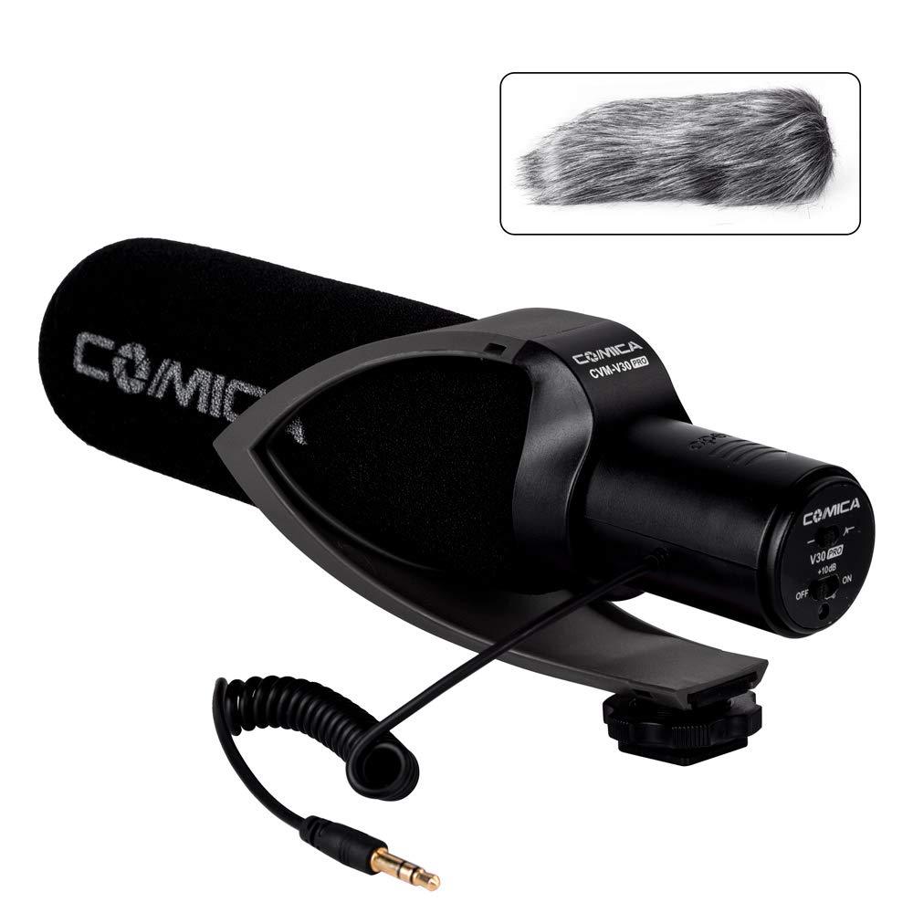 Comica CVM-V30 PRO Camera Microphone Electric Super-Cardioid Directional Condenser Shotgun Video Microphone for Canon Nikon Sony Panasonic DSLR Camera with 3.5mm Jack (Black) Black