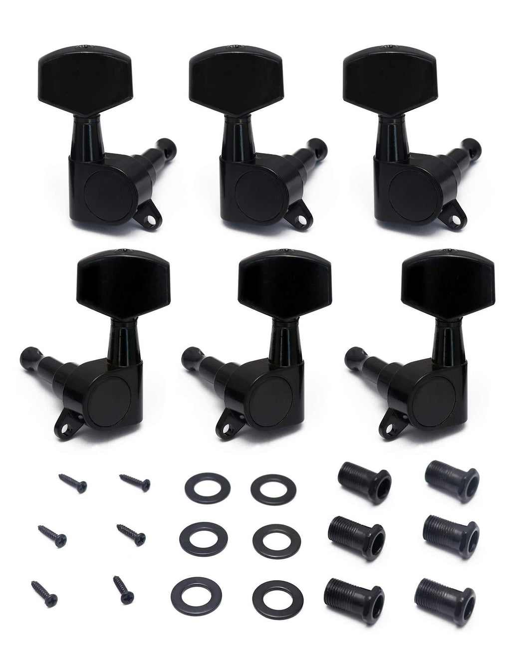 Metallor Sealed String Tuning Pegs Keys Machines Heads Tuners 3L 3R Electric Guitar Acoustic Guitar Parts Replacement Black.(Black)