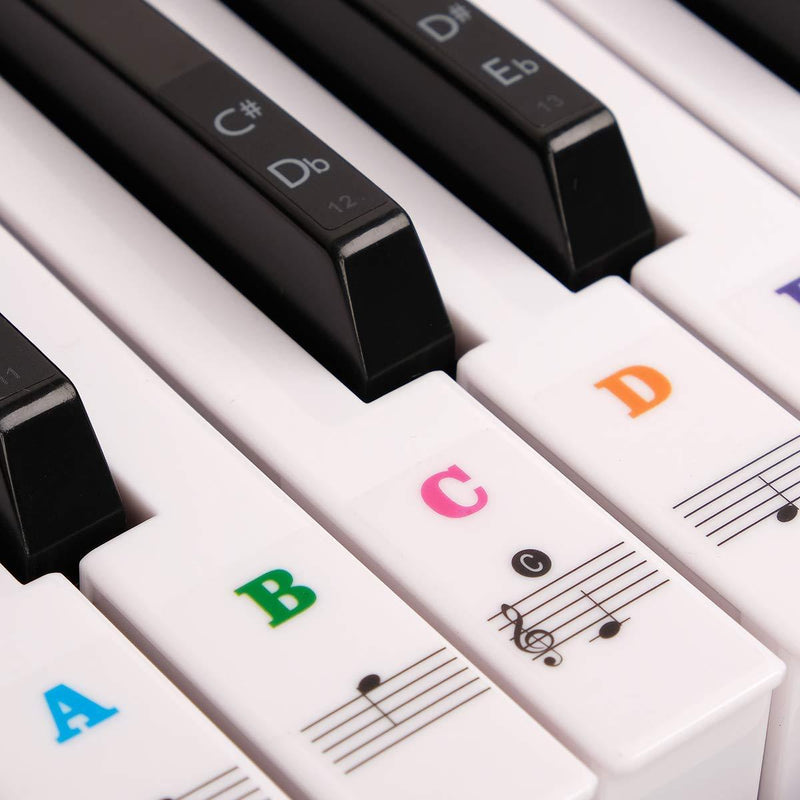 Piano Stickers, Piano Keyboard Stickers for Key, Transparent Removable Large Letter Piano Stickers Beginners Piano Keyboard Stickers Full Set Black&White Keys for 49/61/76/88 Keyboards (Colorful) Colorful