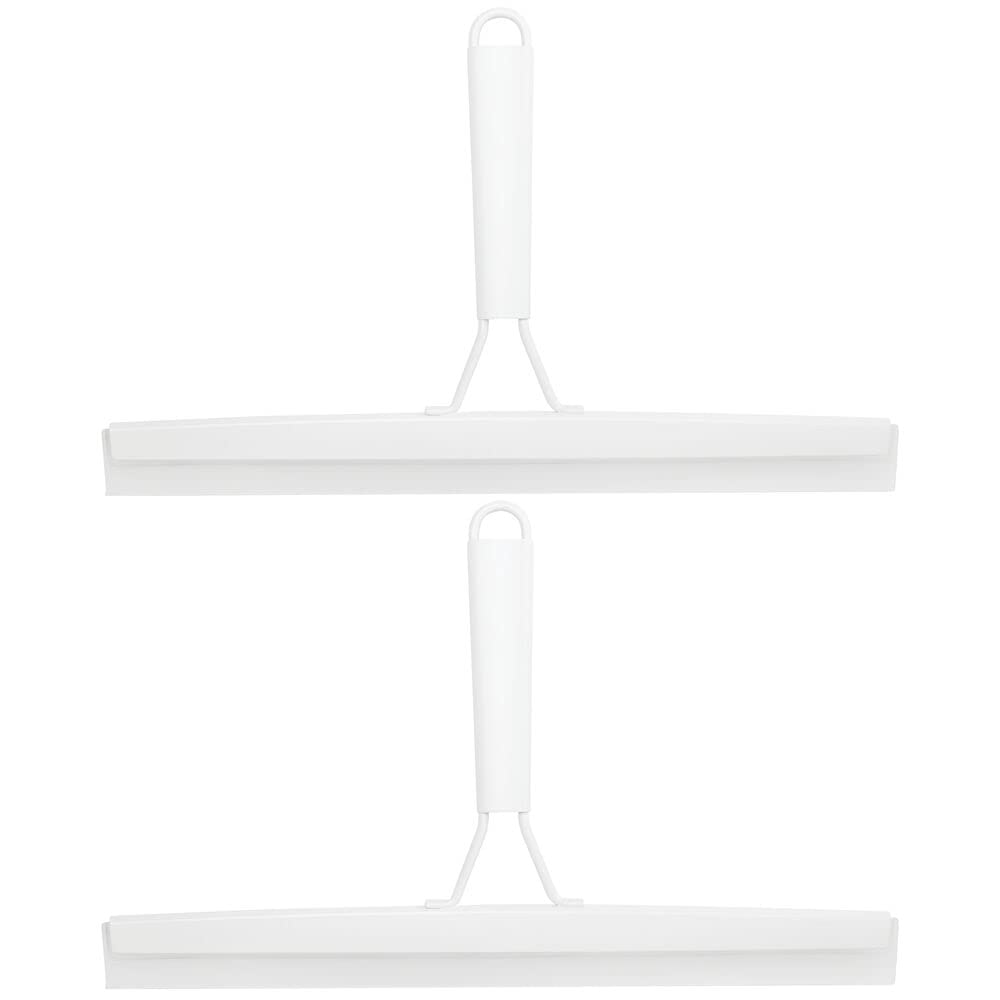 mDesign Metal Bathroom Shower Squeegee For Shower Door, Windows, Mirrors - Includes Suction Cup Hanging Hook - 2 Pack - White
