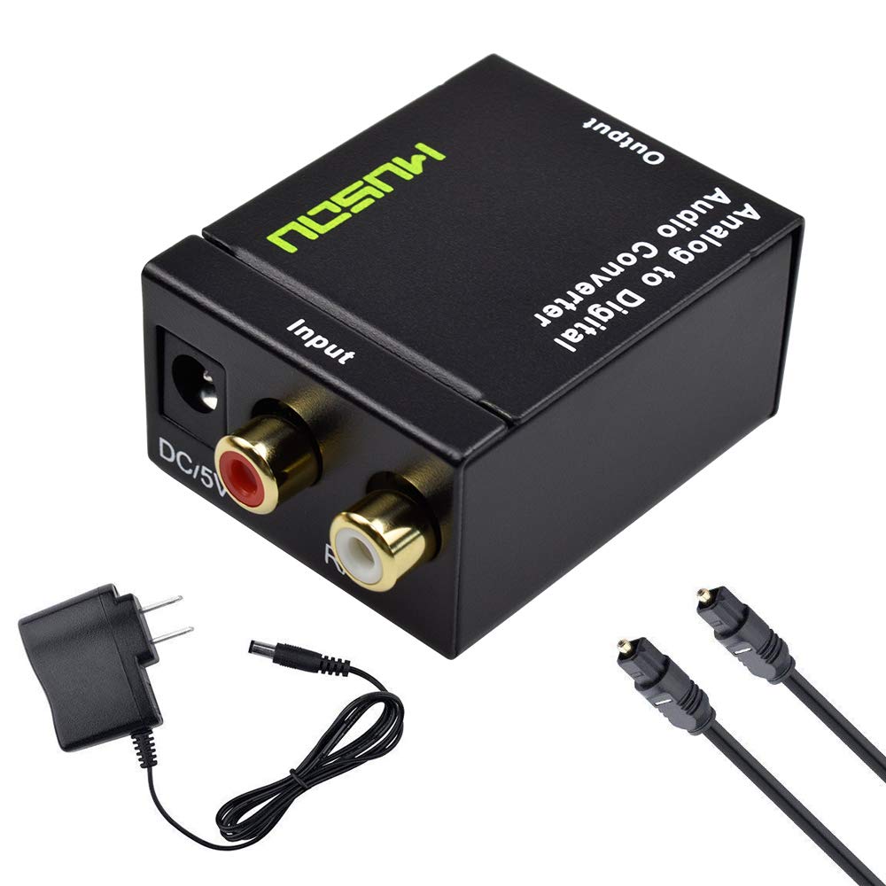 Musou RCA Analog to Digital Optical Toslink Coaxial Audio Converter Adapter with Optical Cable Power Adapter