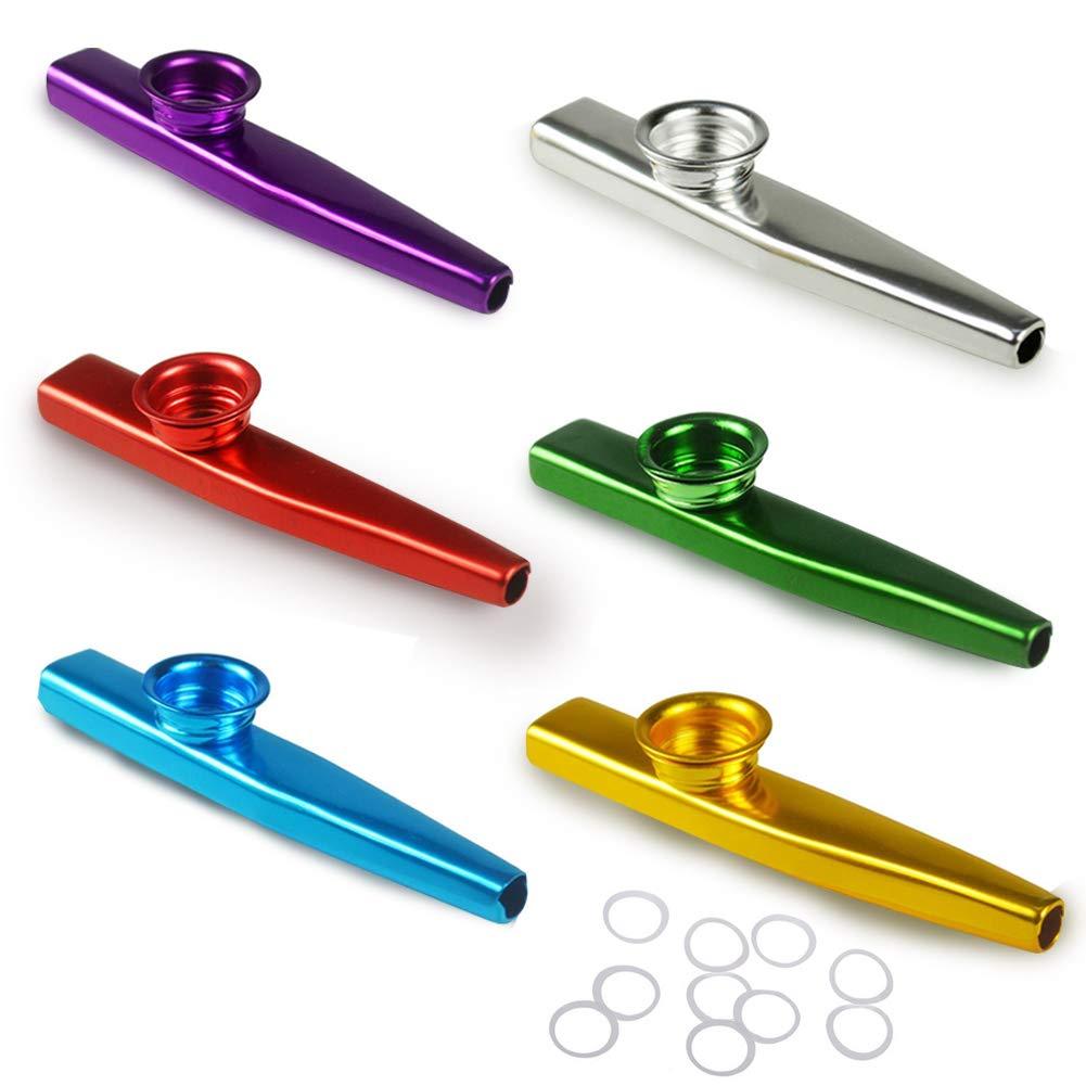 6PCS Metal Kazoo with 10Pcs Kazuo Flute Film A Good Gift for Children Ukulele Violin Guitar Piano Keyboard Good Companion Assorted Color
