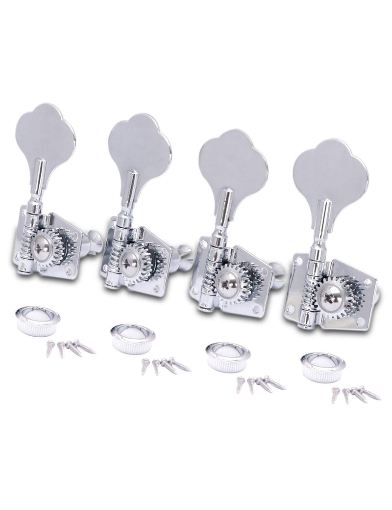 Metallor Vintage Open Gear Machine Heads Tuners Tuning Pegs 4 In Line Right Hand Guitar Parts Replacement for P Bass J Bass Chrome 4PCS 4R-Chrome
