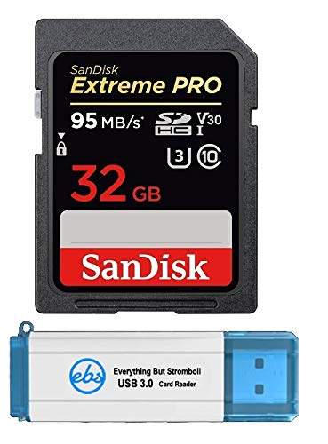 SanDisk 32GB SDHC SD Extreme Pro Memory Card Works with Nikon D3500, D7500, D5600 Digital DSLR Camera 4K V30 U3 (SDSDXXG-032G-GN4IN) Bundle with (1) Everything But Stromboli 3.0 SD/Micro Reader