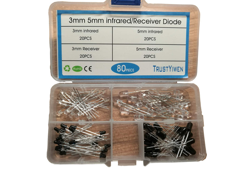 New 80pcs 3mm 5mm 940nm Receiver/Infrared LED Emitting Diode IR Electronics Components Light Diodes Include Box FBA