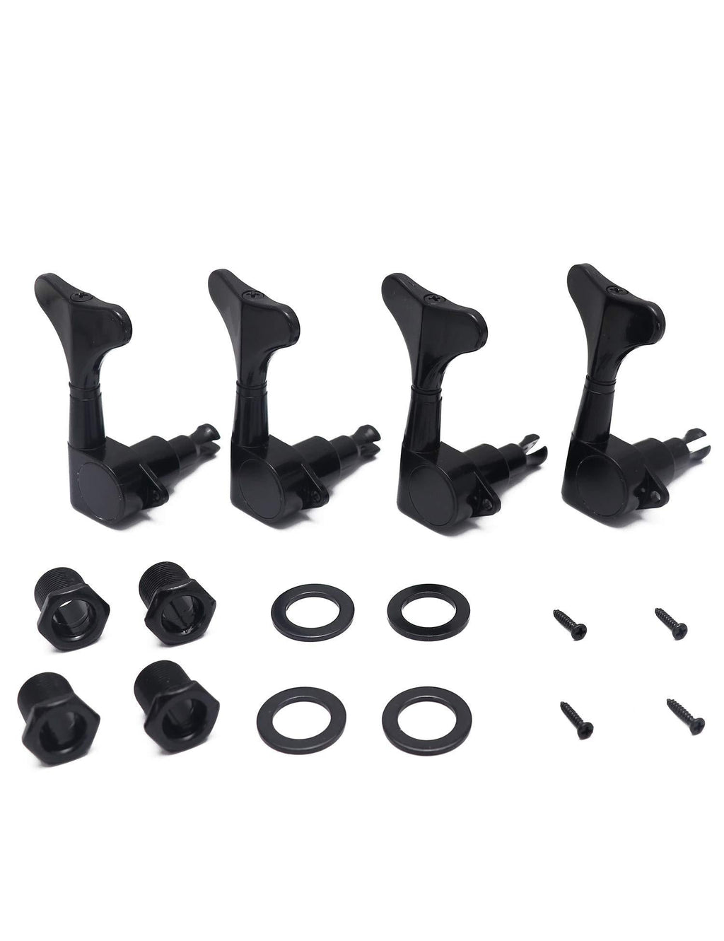 Metallor Guitar Sealed Tuners Tuning Pegs Machine Heads 4 In Line for Right Hand 4 String Bass Guitar Black. Black-02