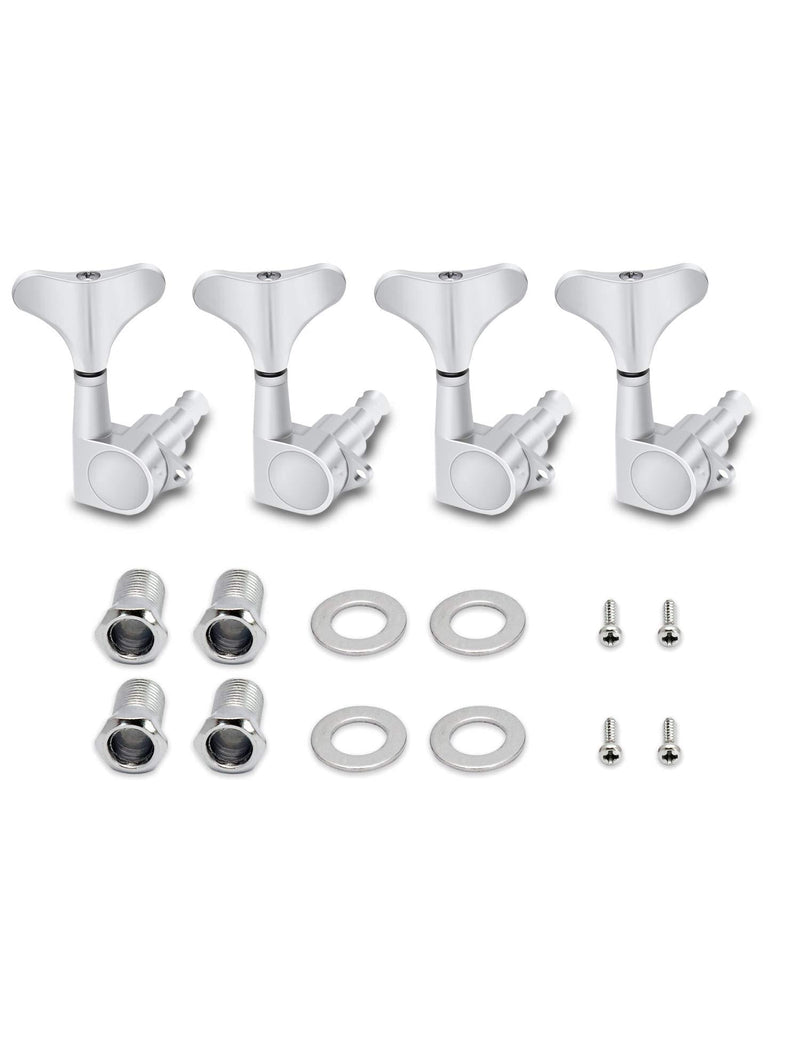 Metallor Guitar Sealed Tuners Tuning Pegs Machine Heads 4 In Line for Right Hand 4 String Bass Guitar Chrome. Chrome-02