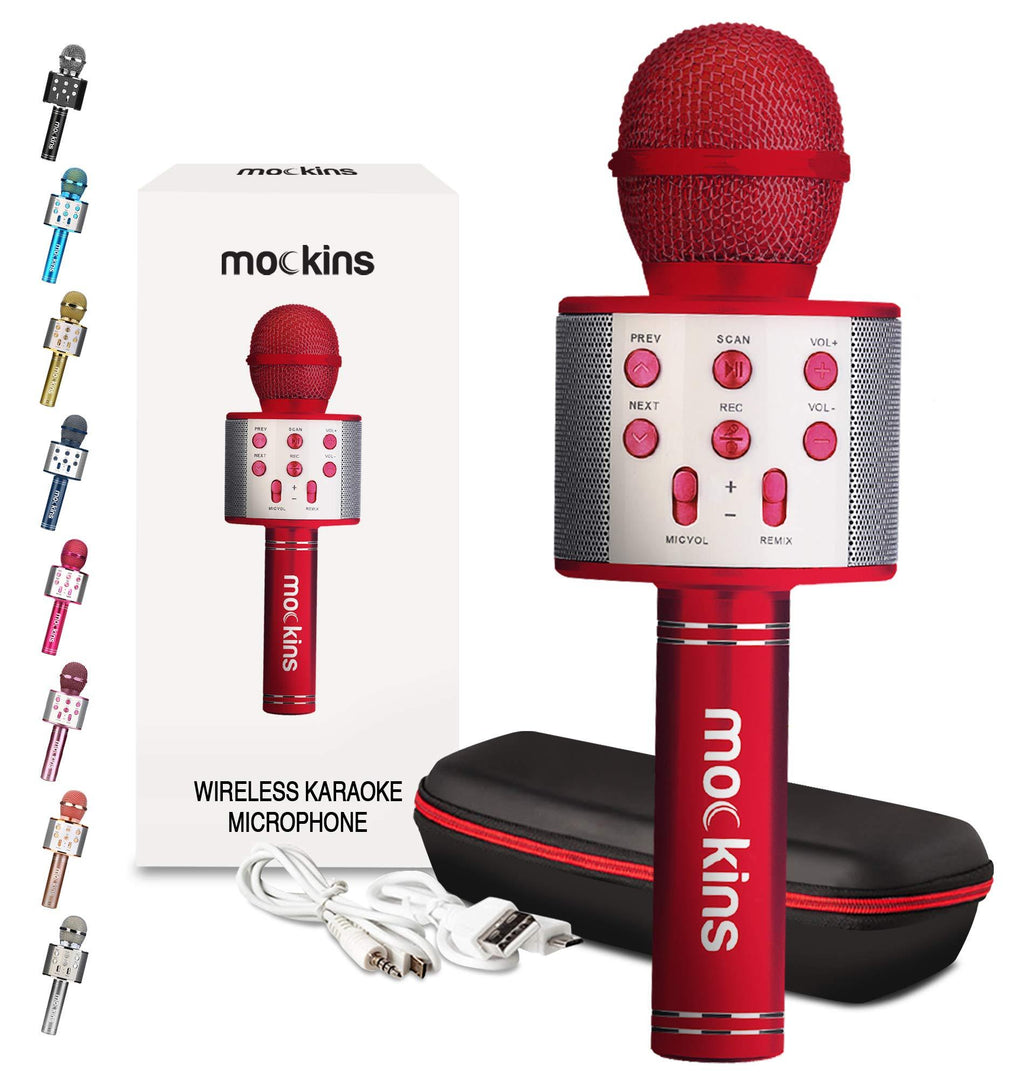 Mockins Wireless Bluetooth Karaoke Microphone with Built in Bluetooth Speaker All-in-One Karaoke Machine | Compatible with Android & iOS iPhone - Red Color
