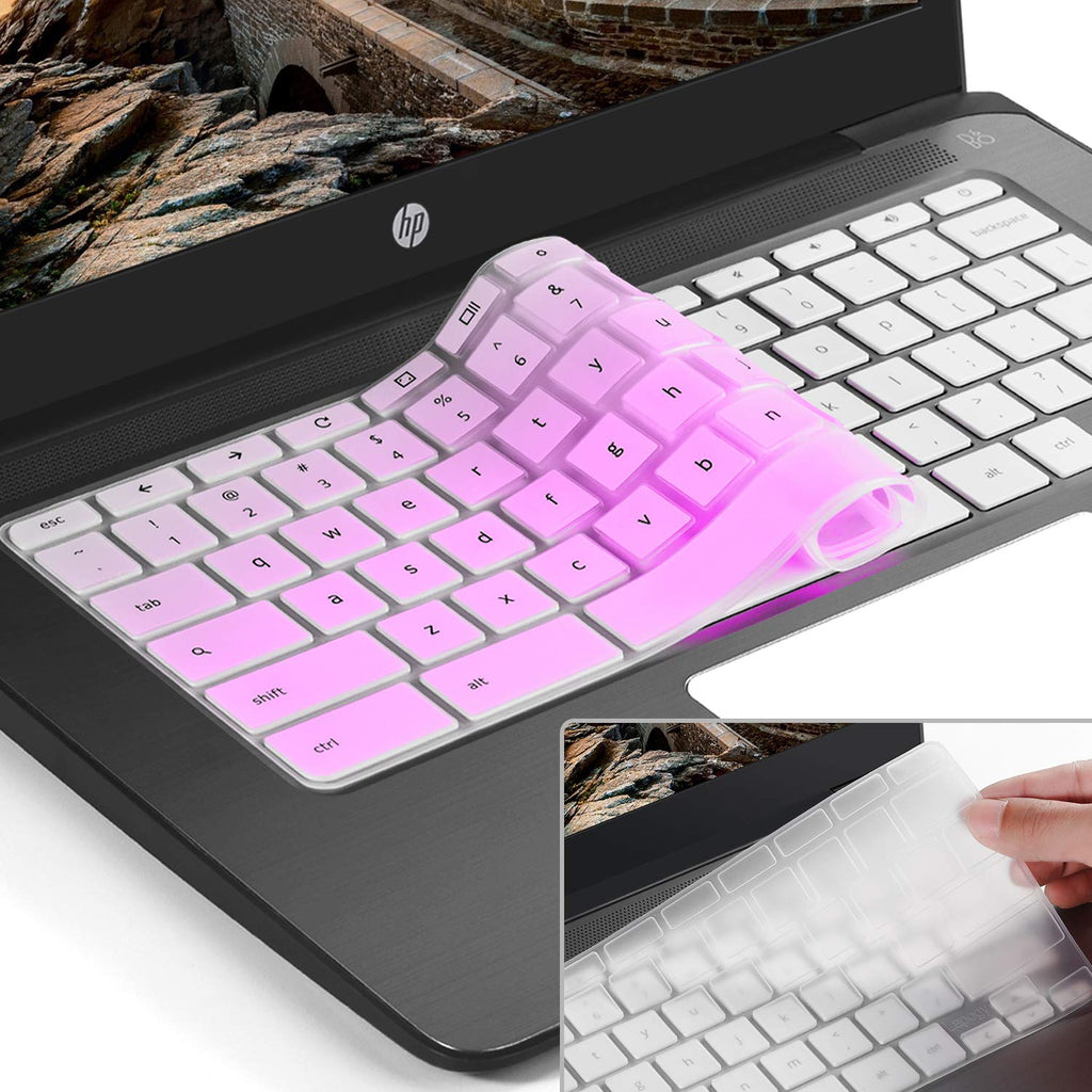 [2pack] Keyboard Cover Skin for hp chromebook 14,hp 14 inch Touch-Screen Chromebook Keyboard Cover,hp Chromebook 14-ak,14-ca Series,hp Chromebook 14 G2 G3 G4 Series(Gradualpurple+Clear) Gradualpurple