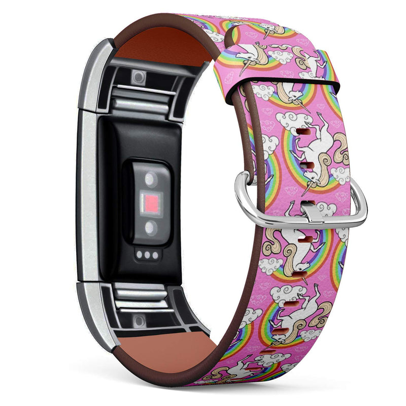 Compatible with Fitbit Charge 2 - Replacement Accessory Leather Band Strap Bracelet Wristbands with Adapters (Cartoon Unicorn Rainbow)