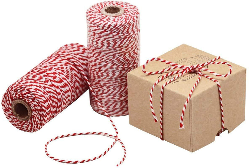 [AUSTRALIA] - HOKI Cotton Bakers Twine Red & White 328 Feet (100M), Packing String, Durable Rope for Gardening, Decoration, Tying Cake and Pastry Boxes, Crafts & Gift Wrapping, for Art and Craft 100M 