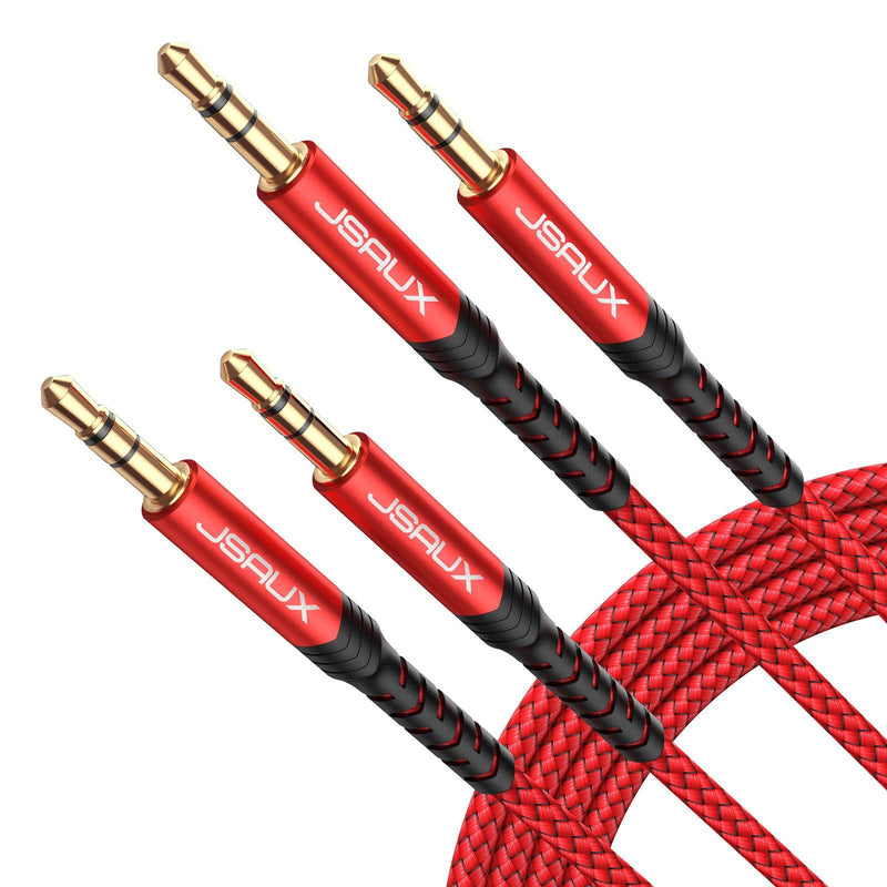 JSAUX AUX Cable, [4ft/2Pack- Copper Shell, Hi-Fi Sound] 3.5mm TRS Auxiliary Audio Cable Nylon Braided Aux Cord Compatible for Car/Home Stereos,Speaker,Headphones,Sony,Echo Dot,Beats - Red 2m