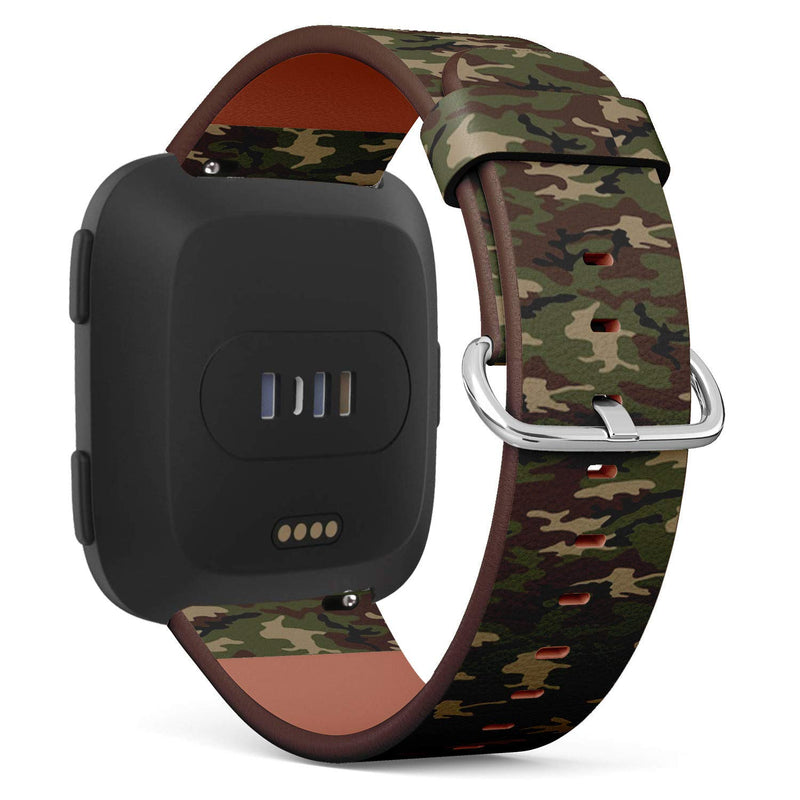 Compatible with Fitbit Versa/Versa 2 / Versa LITE - Leather Watch Wrist Band Strap Bracelet with Quick-Release Pins (Army Camouflage)