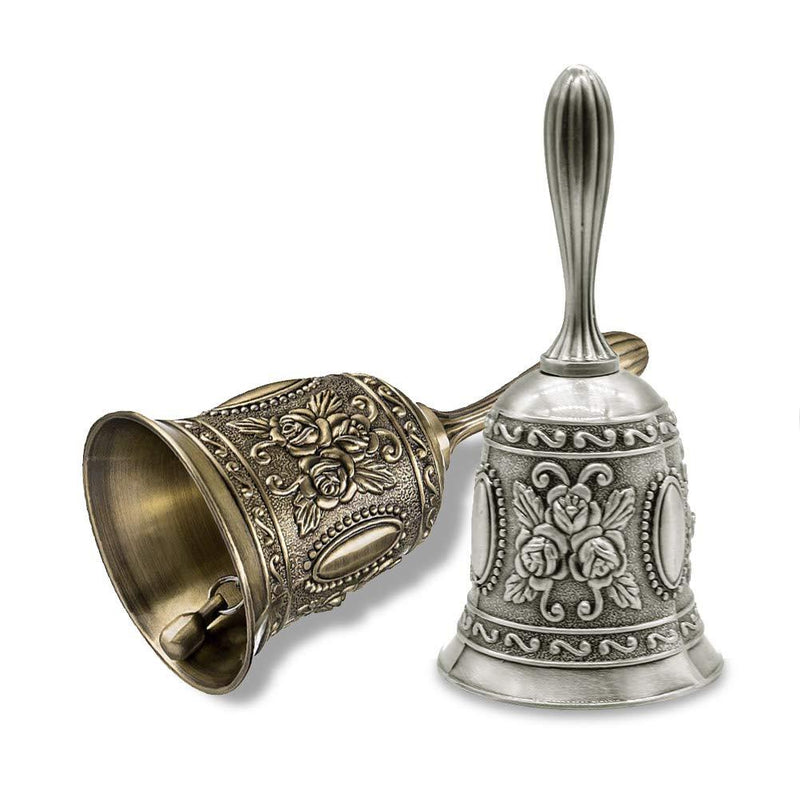 Hand Bell, Uspacific Metal Held Dinner Bell Brass Jingle Call Bell for School Church Adults Classroom Wedding Decorative (2pattern)