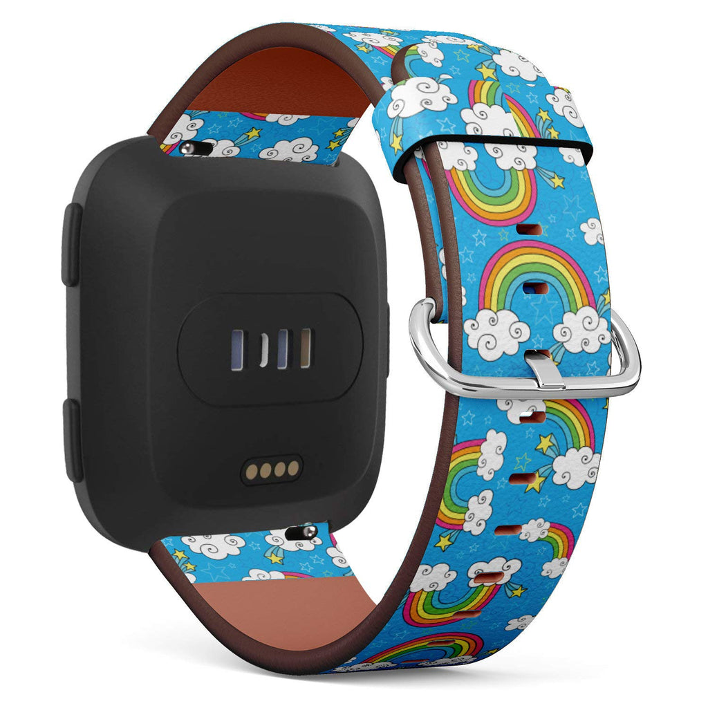 Replacement Leather Strap Printing Wristbands Compatible with Fitbit Versa - Rainbows Sky and Clouds Pattern