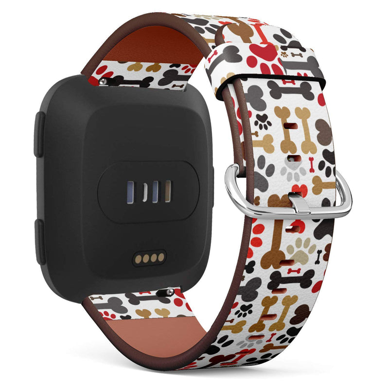 Replacement Leather Strap Printing Wristbands Compatible with Fitbit Versa - Cute Pattern of Dogs Paws and Bones