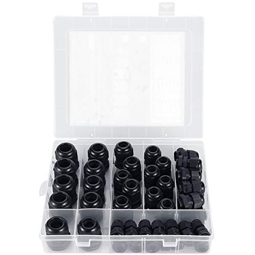 MAKERELE 45PCS Cable Gland Kit Plastic Waterproof Adjustable 3-15mm Cable Glands Joints,Black Black Cable gland kit