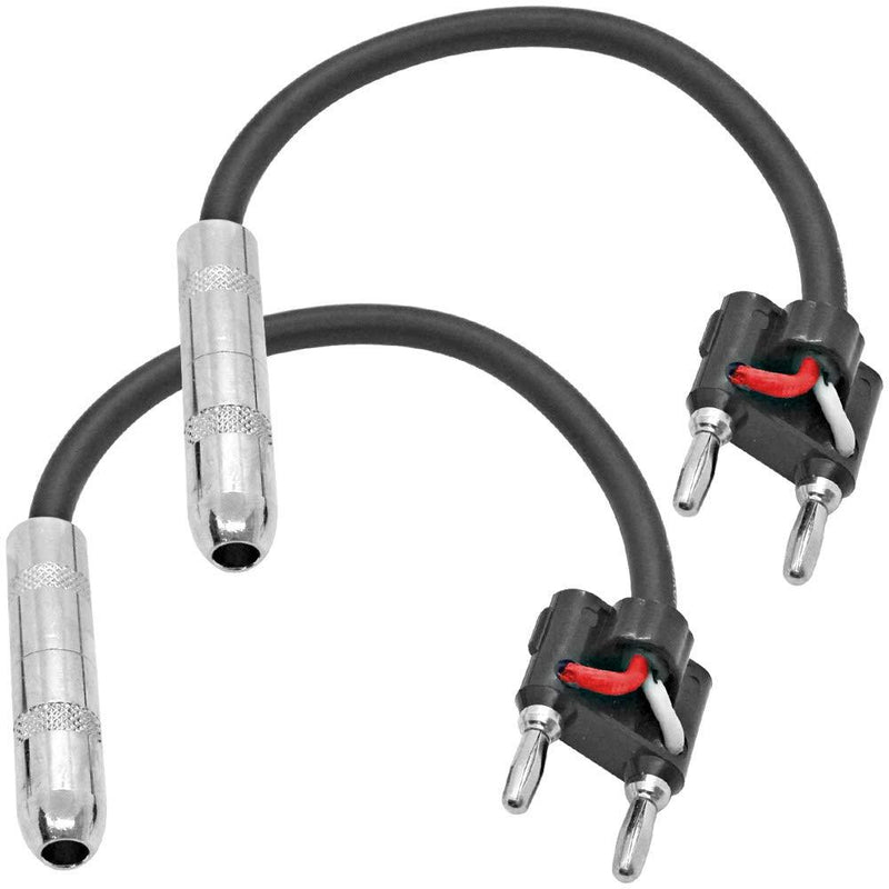 Seismic Audio - SAPT514-2 Pack of 6 Inch Banana Plug to 1/4 Inch TS Mono Female Patch Cables - Banana Male to 1/4" Female Speaker Adapter