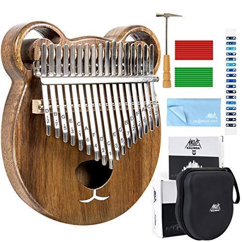 Kalimba 17 Keys Thumb Piano Solid Wood Finger Piano Start Kits African Instrument with Protective Case Tuning Hammer Study Booklet Cleaning Cloth from AKLOT Bear Wood Kalimba