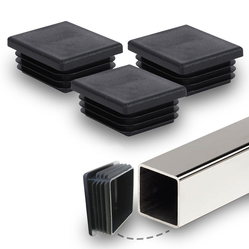 Prescott Plastics 2.5" Inch Square Plastic Hole Plugs Insert (4 Pack), Heavy Duty Black Hardware Plugs and End Caps for Metal Tubing, Fence, Glide Insert for Pipe Post, Chair Legs and Furniture Legs