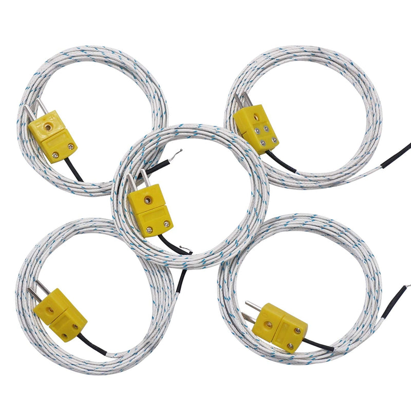 TWTADE 5pcs 3M K Type Mini-Connector Thermocouple Temperature Probe Sensor Measure Range -50~350°C 5 Pcs