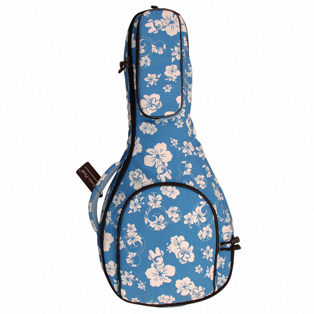 MUSIC FIRST Original Design 15mm Thick Padded Hawaii Style “Blue and White Plumeria” Cotton Canvas A & F Style (Standard) Mandolin Gig Bag Soft Mandolin Case Fits for Most of A Mandolin, Salute ELVIS