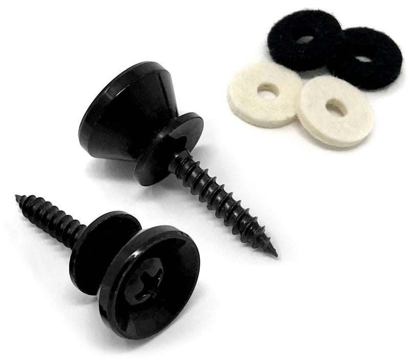 Vintage Forge Guitar Strap Buttons Black for Fender Guitar and Bass (2) with Screws and Felt Washers SB50-BLK…