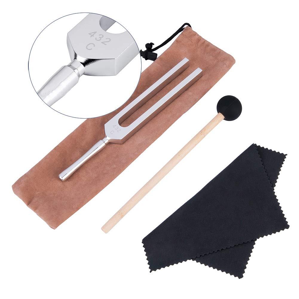 QIYUN Tuning Fork, 432 hz Tuning Forks for Healing with Silicone Hammer and Cleaning Cloth 432hz