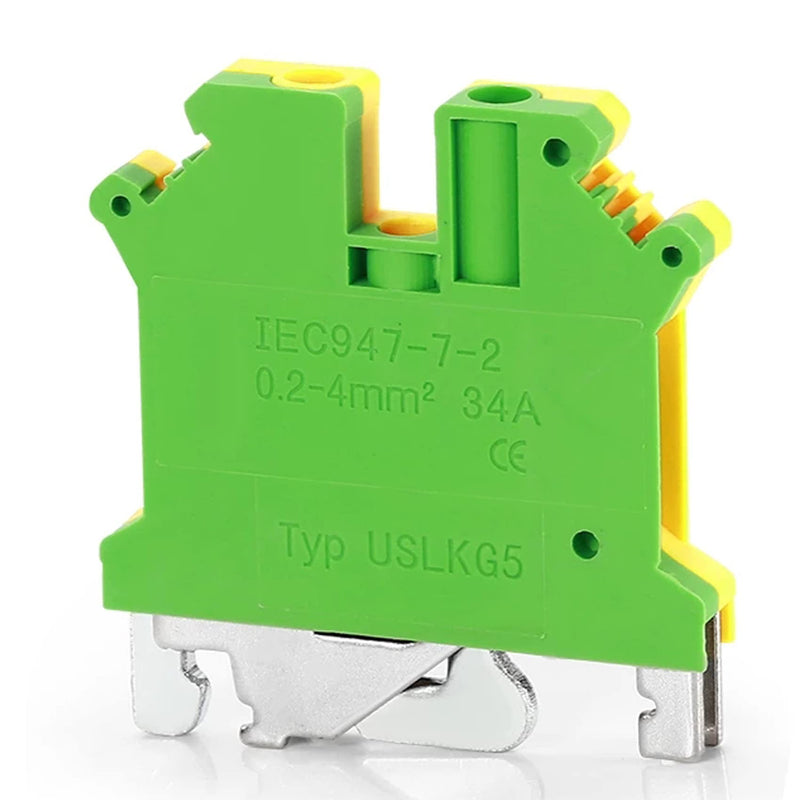 Erayco USLKG5N DIN Rail Mounted Ground Circuit Connection Terminal Block, 600V 30A, Screw Clamp (Pack of 20)