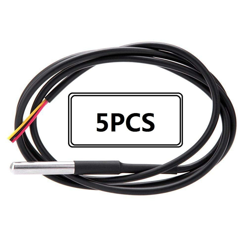 Eiechip 5PCS Waterproof Temperature Probe Thermometer DS18B20 1M with Heat Resistance Thermal Cable