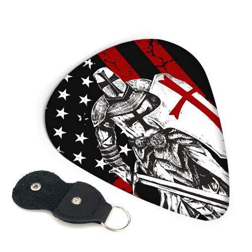 BLDBZQ Celluloid Guitar Picks 6 Picks Premium Knight Templar Crusader Warrior American Flag Mandolin Bass 0.46mm, 0.71mm, 0.96mm Optional PU Leather Pick Holder