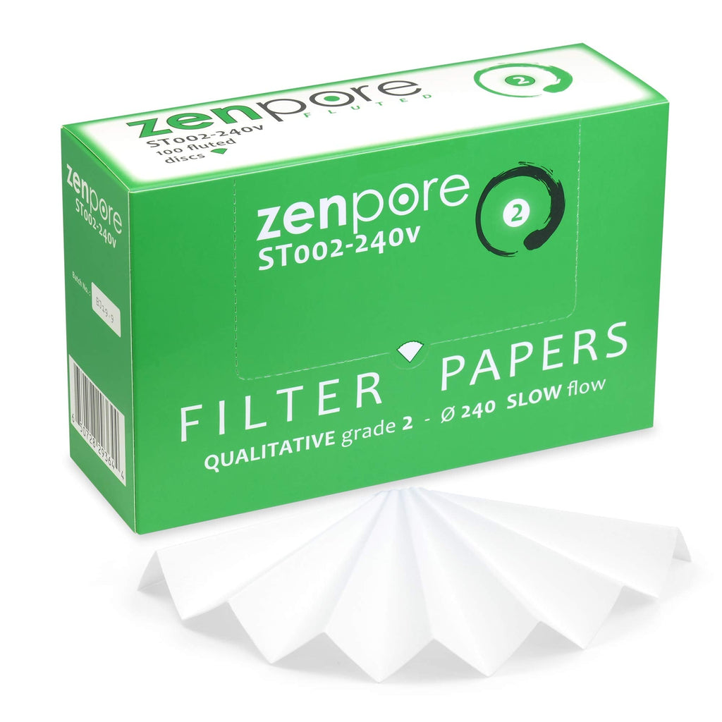24 cm Fluted Filter Paper, Pre-Pleated (Folded), Qualitative Grade 2 - ZENPORE Slow Flow 240 mm (100 Discs) 24 cm diameter