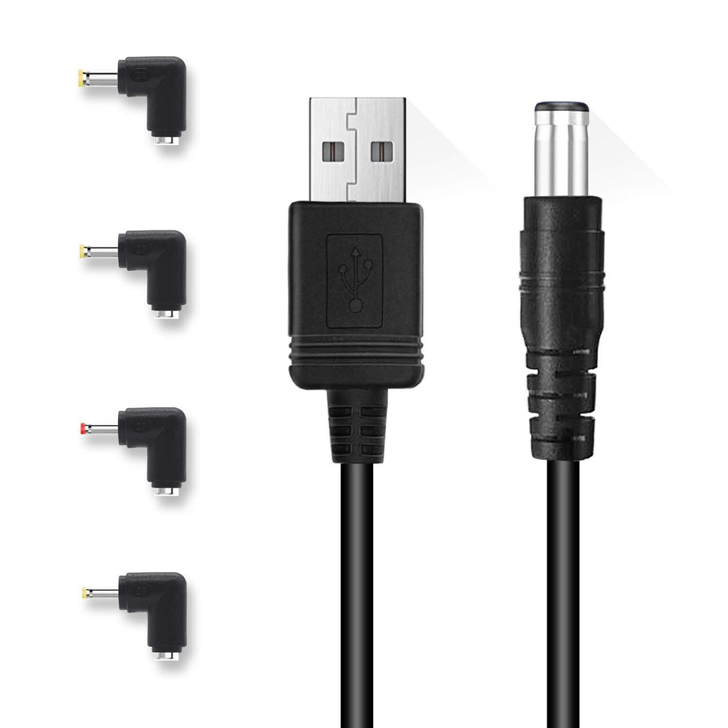 NAHAO USB to DC 5.5x2.1mm Barrel Jack Center Pin Positive Power Cable Charger Cord with 4 connectors(5.5x2.5, 4.0x1.7, 3.5x1.35, 2.5x0.7mm)Compatible with USB-HUB, Monitor, Speaker and More 5V Devices